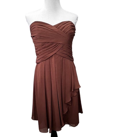 Davids Bridal Dress Short Crinkle Chiffon 10 Bridesmaid Ruching F14847 Fairy - Picture 1 of 8